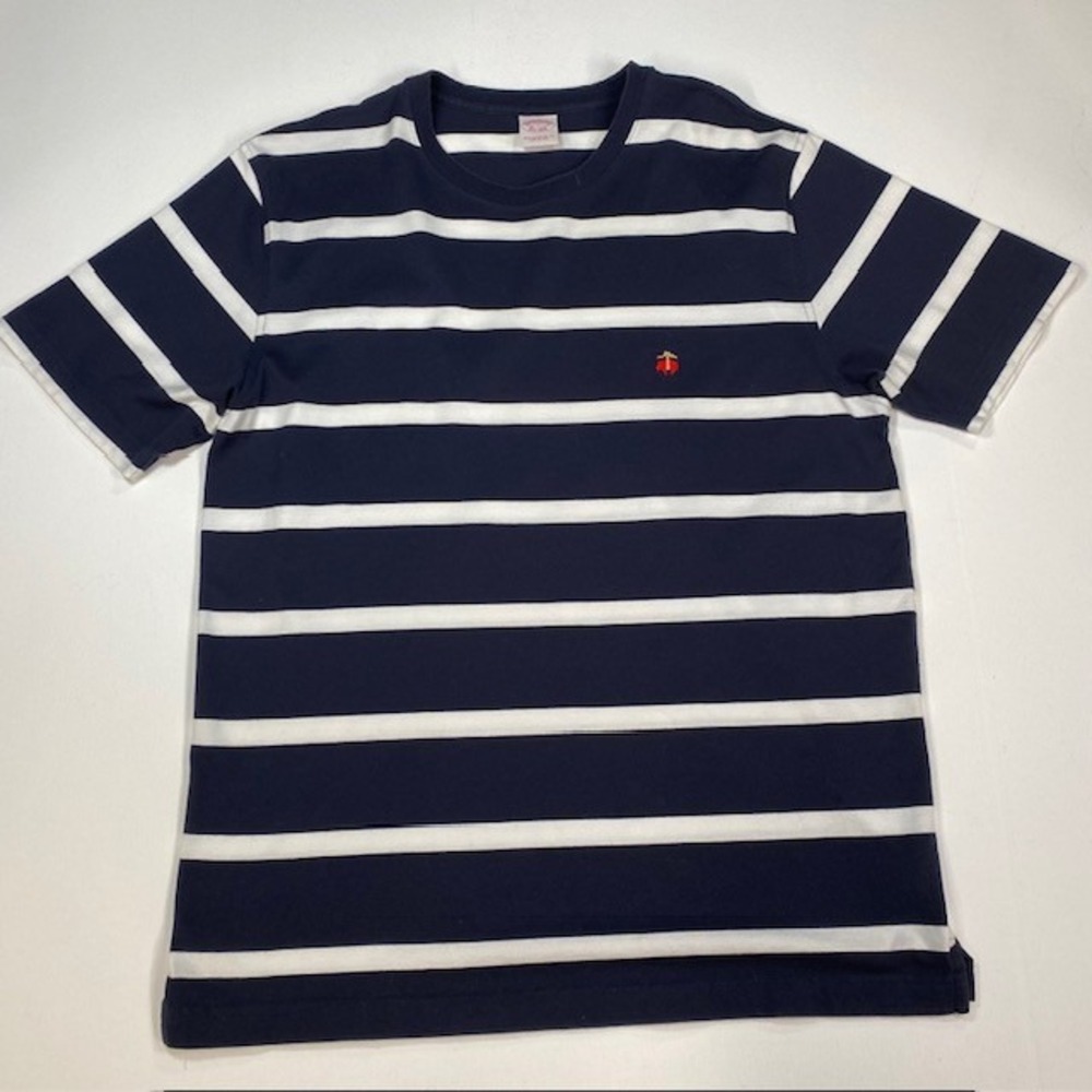 Brooks Brothers Striped T Shirt Mens Large Navy White Supima Cotton Chest Logo‎